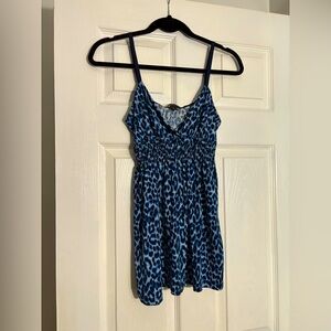 Blue Leopard Print Smocked Cami Top